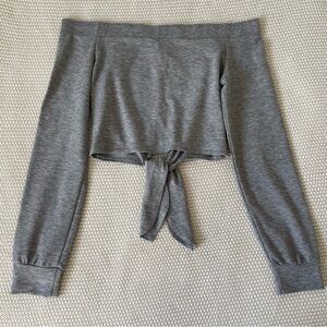 M-Boutique - Grey Off The Shoulder Tie-Front Top